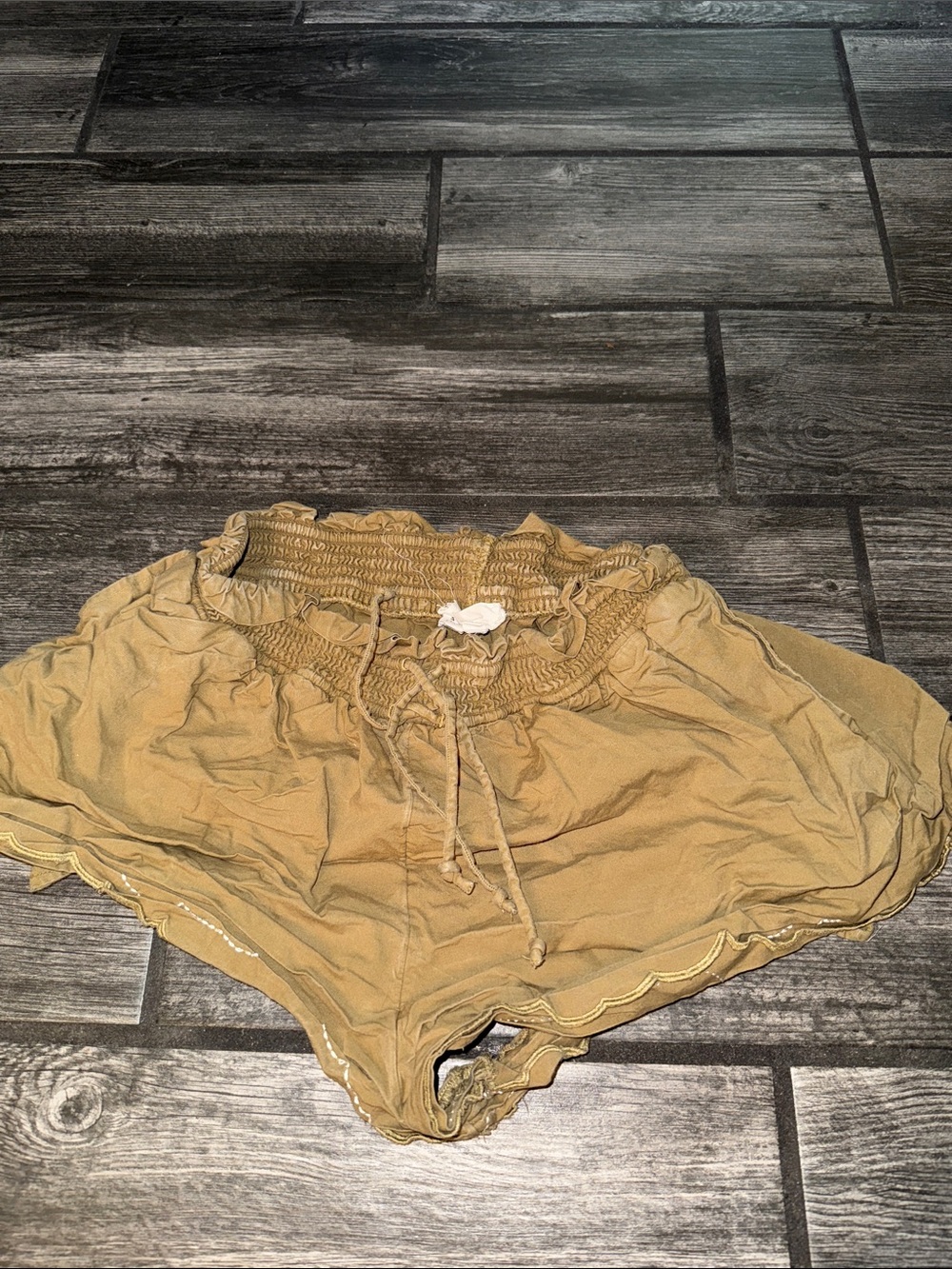 Anthropologie Tan Smocked-Waist Athletic Shorts